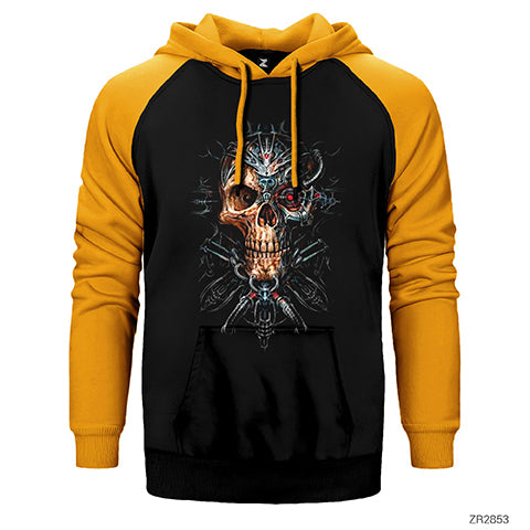 Skull Robotic Çift Renk Reglan Kol Sweatshirt / Hoodie
