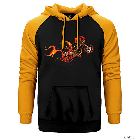 Fire Motorcyle Çift Renk Reglan Kol Sweatshirt / Hoodie