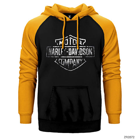 İndirimli Harley Davidson Damaged Logo Sarı Renk Reglan Kol Sweatshirt / Hoodie