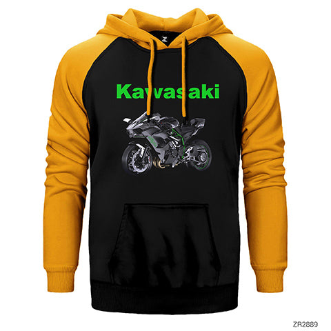 Kawasaki H2R Çift Renk Reglan Kol Sweatshirt / Hoodie