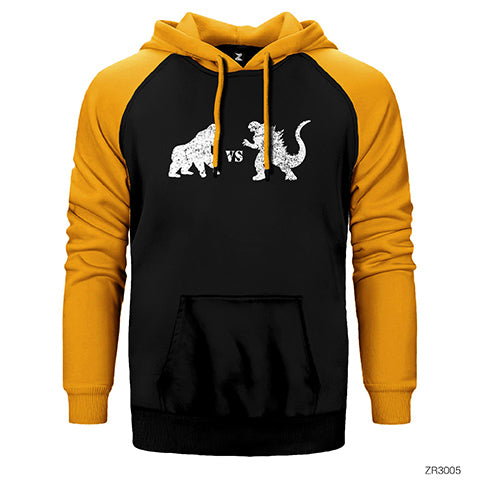 Godzilla vs King Kong Çift Renk Reglan Kol Sweatshirt / Hoodie