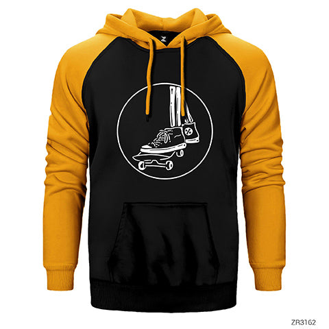 Skater Skull Çift Renk Reglan Kol Sweatshirt / Hoodie
