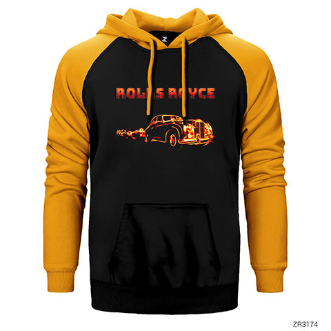 Rolls Royce In Fire Çift Renk Reglan Kol Sweatshirt / Hoodie