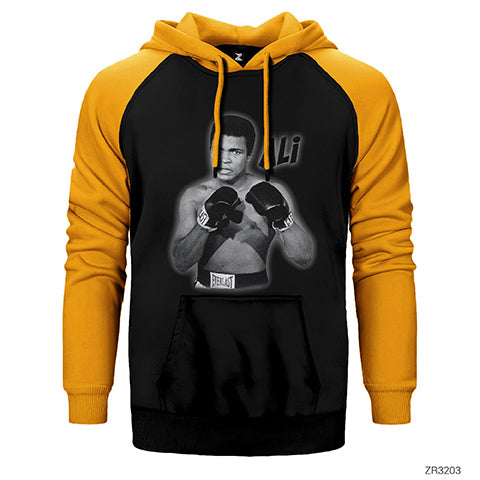 Muhammed Ali Poster Çift Renk Reglan Kol Sweatshirt / Hoodie