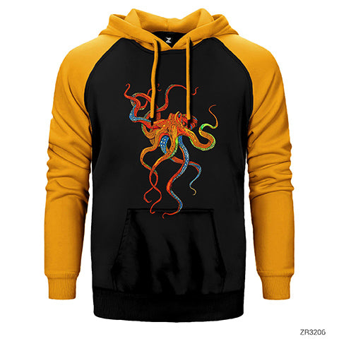 Ahtapot Octopus Full Color Çift Renk Reglan Kol Sweatshirt / Hoodie