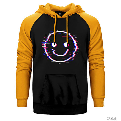 Glitch Face Çift Renk Reglan Kol Sweatshirt / Hoodie