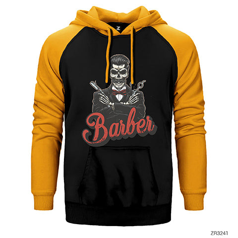 Barber Skull Çift Renk Reglan Kol Sweatshirt / Hoodie