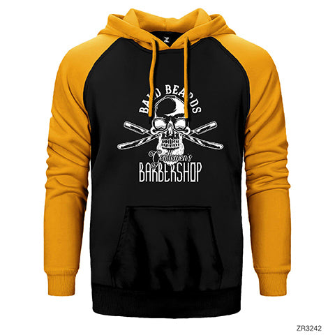 Barbershop Bald Beards Çift Renk Reglan Kol Sweatshirt / Hoodie