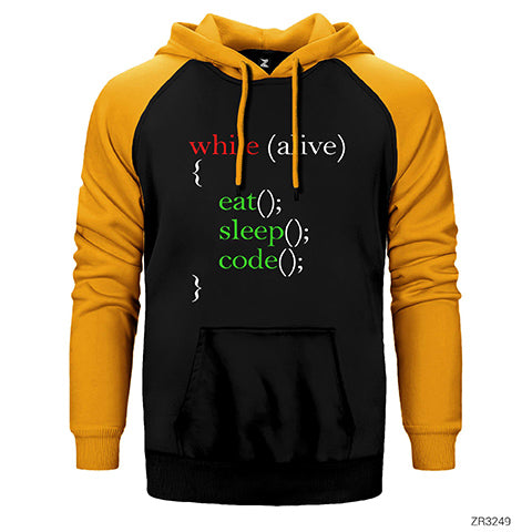 Eat Sleep Code Yazılımcı Çift Renk Reglan Kol Sweatshirt / Hoodie