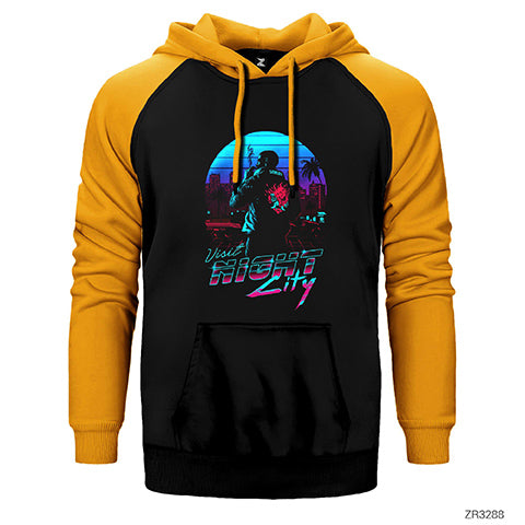 Cyberpunk 2077 Visit Night City Çift Renk Reglan Kol Sweatshirt / Hoodie
