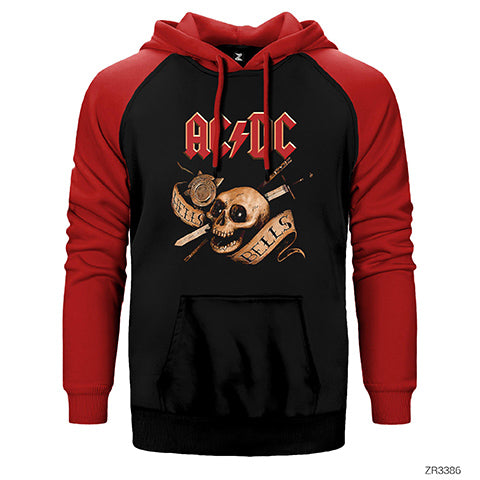AC DC Hell Bells Skull Çift Renk Reglan Kol Sweatshirt / Hoodie