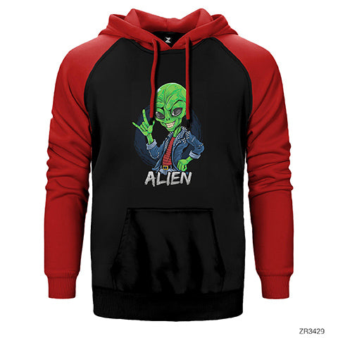 Rock Star Alien Çift Renk Reglan Kol Sweatshirt / Hoodie