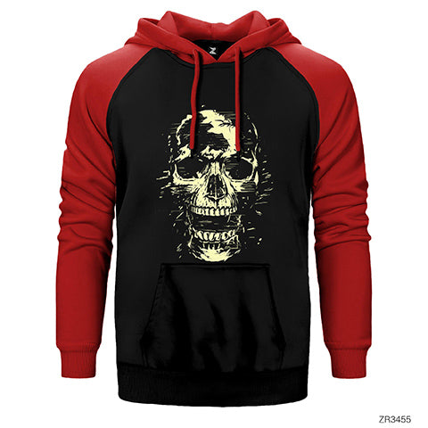 Skull Kuru Kafa Çığlık Çift Renk Reglan Kol Sweatshirt / Hoodie