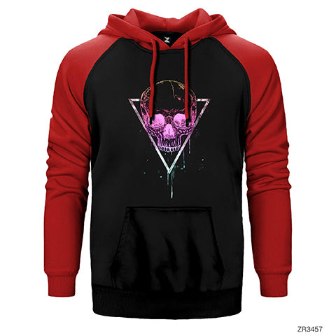 Skull Pink Kufu Kafa Çift Renk Reglan Kol Sweatshirt / Hoodie