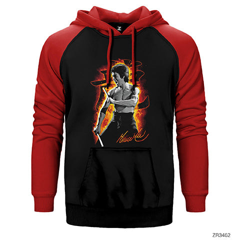 Bruce Lee Dragon Fire Çift Renk Reglan Kol Sweatshirt / Hoodie