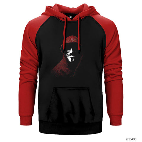 Anonymous Half Mask Çift Renk Reglan Kol Sweatshirt / Hoodie