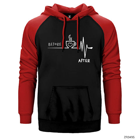 Kahve Öncesi Sonrası Çift Renk Reglan Kol Sweatshirt / Hoodie