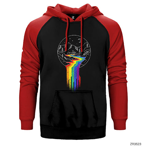 Gökkuşağı Akışı Çift Renk Reglan Kol Sweatshirt / Hoodie