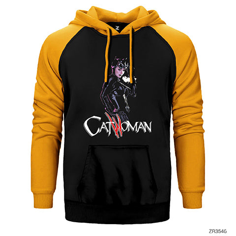 Catwoman Çift Renk Reglan Kol Sweatshirt / Hoodie