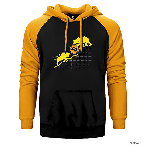 Bitcoin Kripto Para Ayı ve Boğa Çift Renk Reglan Kol Sweatshirt / Hoodie