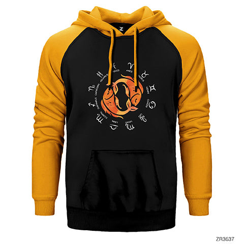 Balık Burcu Modern Çift Renk Reglan Kol Sweatshirt / Hoodie