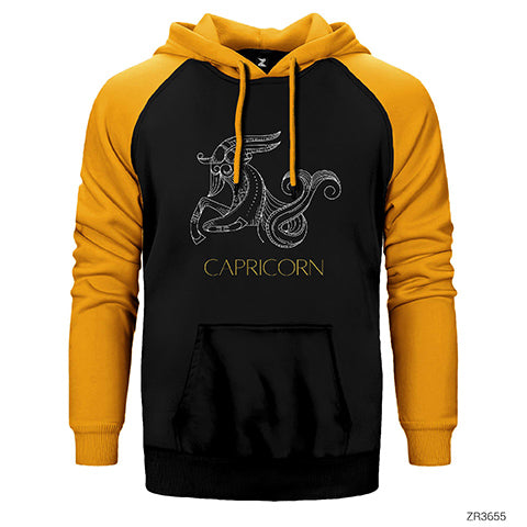 Oğlak Burç Retro Çift Renk Reglan Kol Sweatshirt / Hoodie