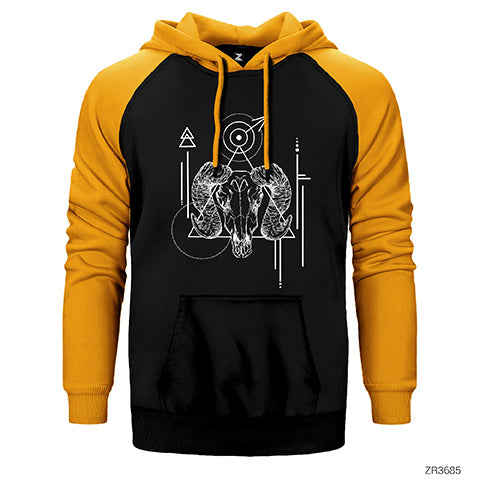 Koç Burcu Geometrik Çift Renk Reglan Kol Sweatshirt / Hoodie