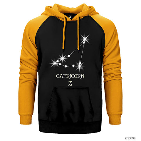 Oğlak Burcu Stars Çift Renk Reglan Kol Sweatshirt / Hoodie