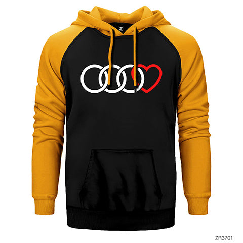 3 Audi Rings Hearth Çift Renk Reglan Kol Sweatshirt / Hoodie