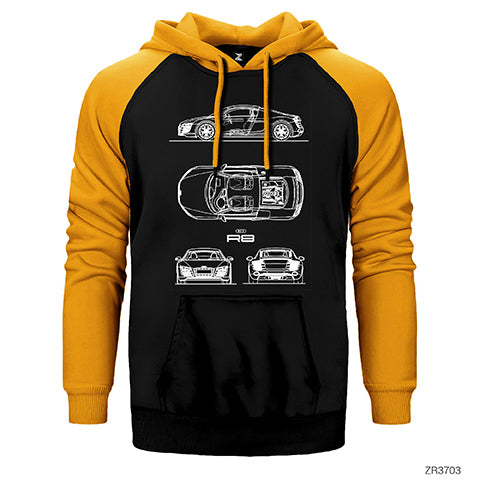 Audi R8 Blueprint Çift Renk Reglan Kol Sweatshirt / Hoodie