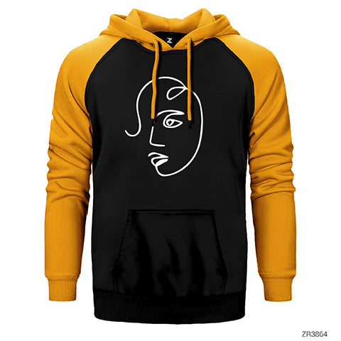 Yüz Artwork Çift Renk Reglan Kol Sweatshirt / Hoodie