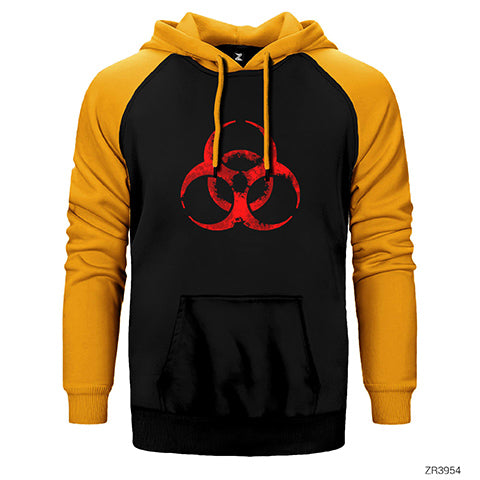 Biohazard Symbol Çift Renk Reglan Kol Sweatshirt / Hoodie