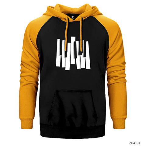 Piano Tuşları Çift Renk Reglan Kol Sweatshirt / Hoodie