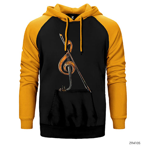 Sol Anahtarı ve Keman Çift Renk Reglan Kol Sweatshirt / Hoodie