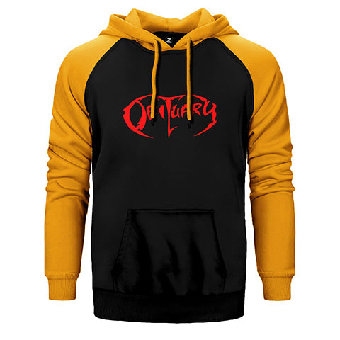 Obituary Logo Red Çift Renk Reglan Kol Sweatshirt / Hoodie