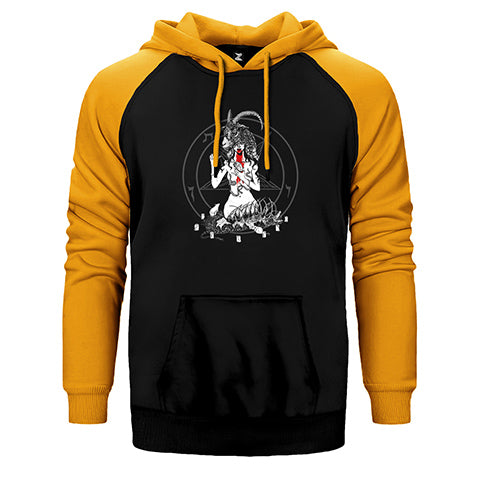 Baphomet Blood Çift Renk Reglan Kol Sweatshirt / Hoodie