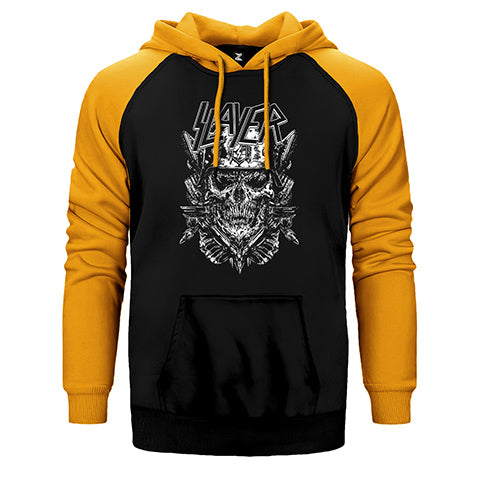 Slayer Soilder Skull Çift Renk Reglan Kol Sweatshirt / Hoodie