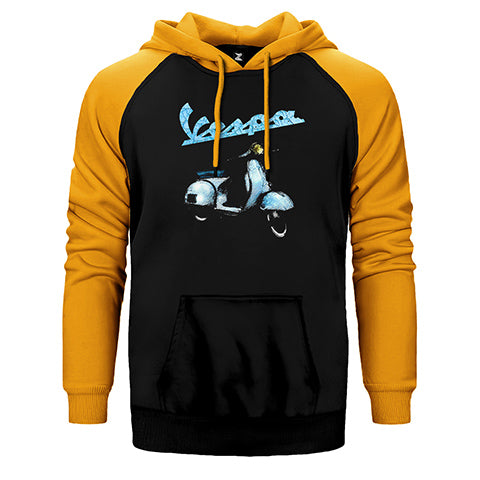 Vespa Vintage Çift Renk Reglan Kol Sweatshirt / Hoodie