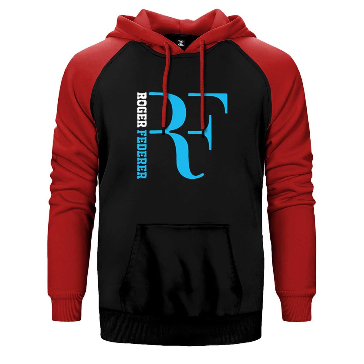 Roger Federer Blue Logo Çift Renk Reglan Kol Sweatshirt / Hoodie