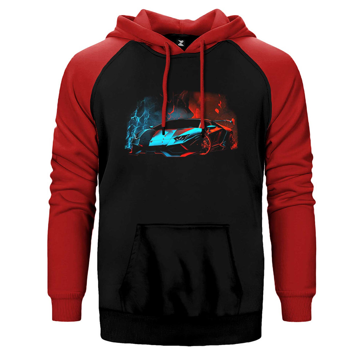 Lamborghini Blue Red Neon Çift Renk Reglan Kol Sweatshirt / Hoodie