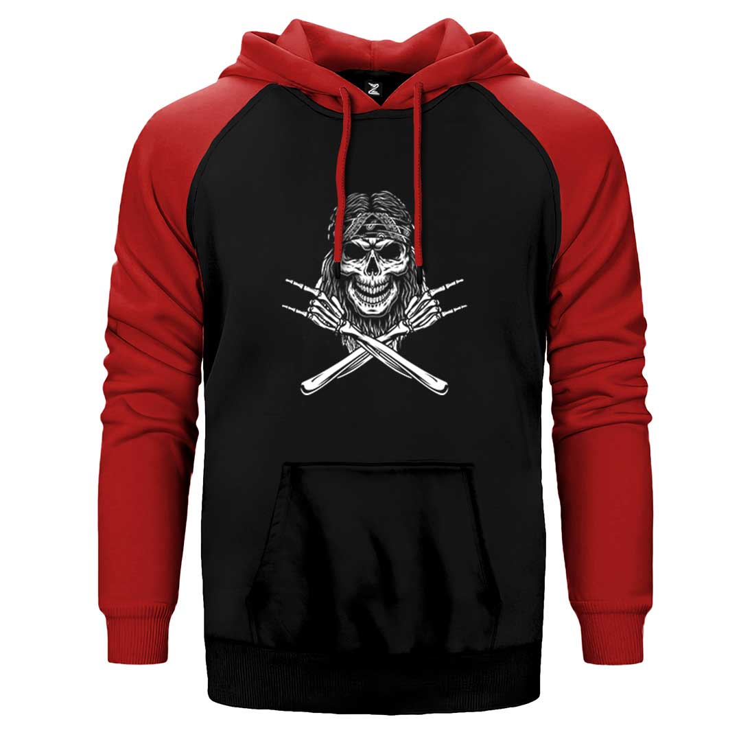 Kovboy Rock N Roll Skull Çift Renk Reglan Kol Sweatshirt / Hoodie