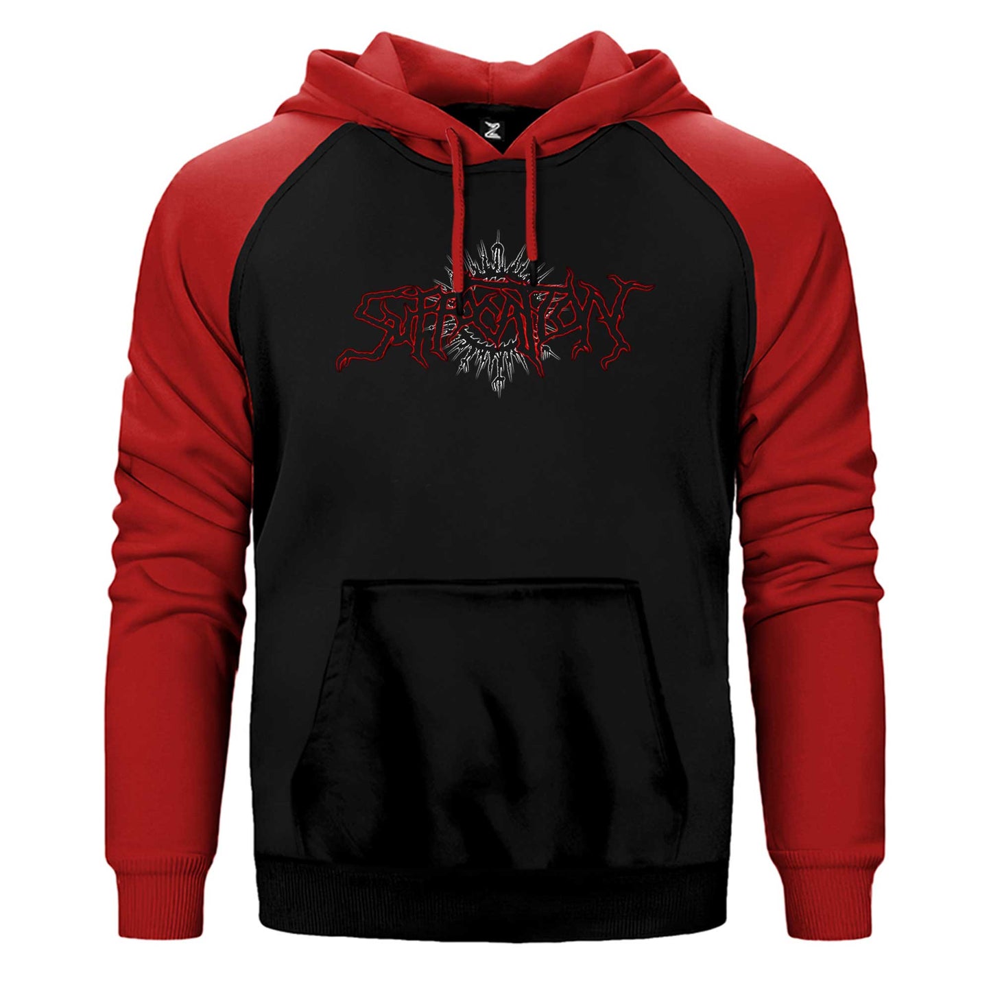 Suffocation Yazılı Logo Çift Renk Reglan Kol Sweatshirt / Hoodie