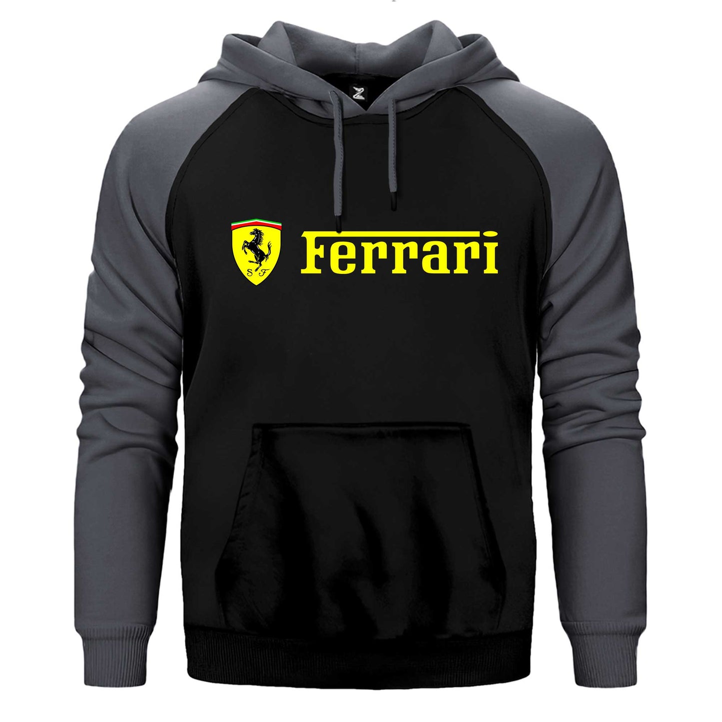 Ferrari Logo Gold Text Çift Renk Reglan Kol Sweatshirt / Hoodie