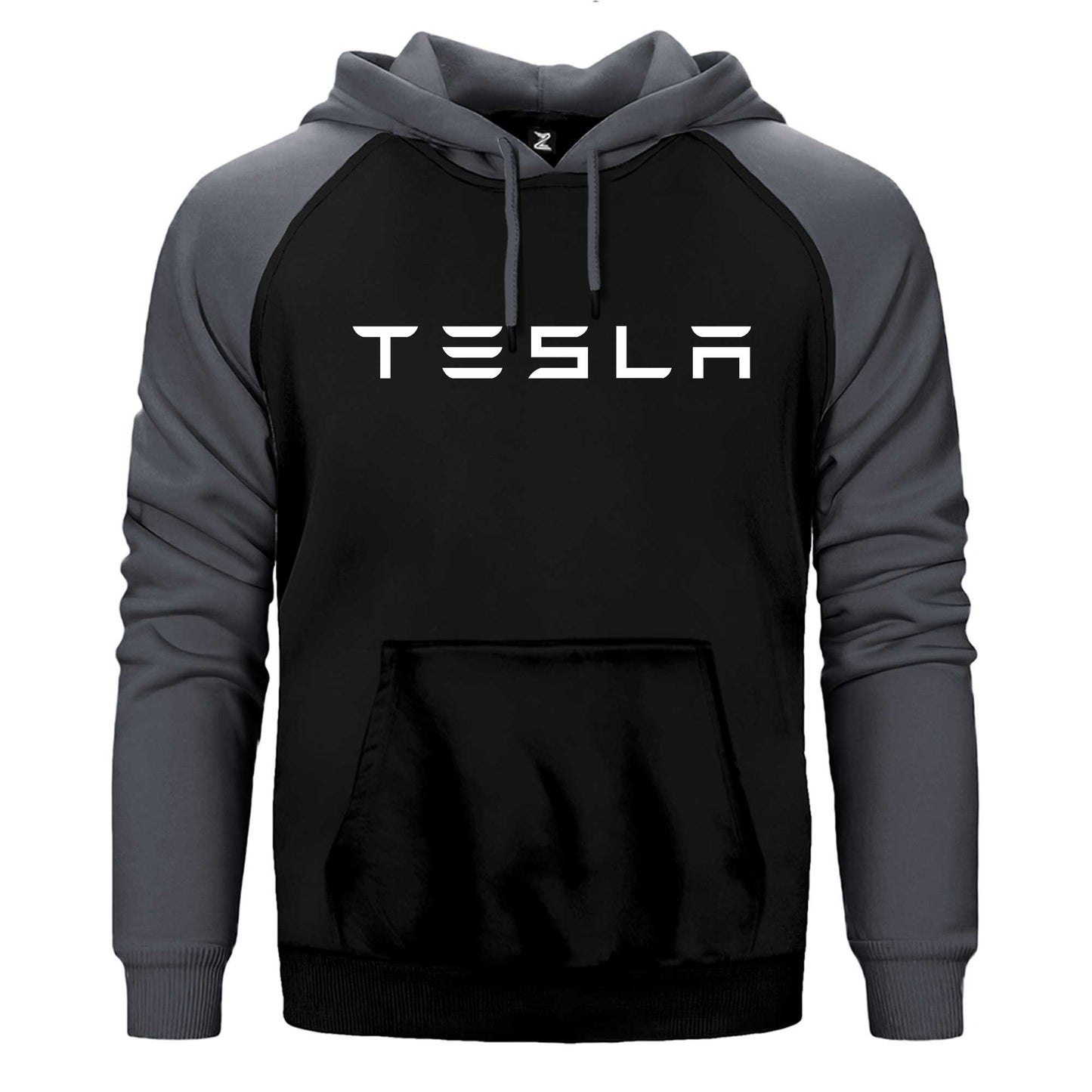 Tesla Text Çift Renk Reglan Kol Sweatshirt / Hoodie