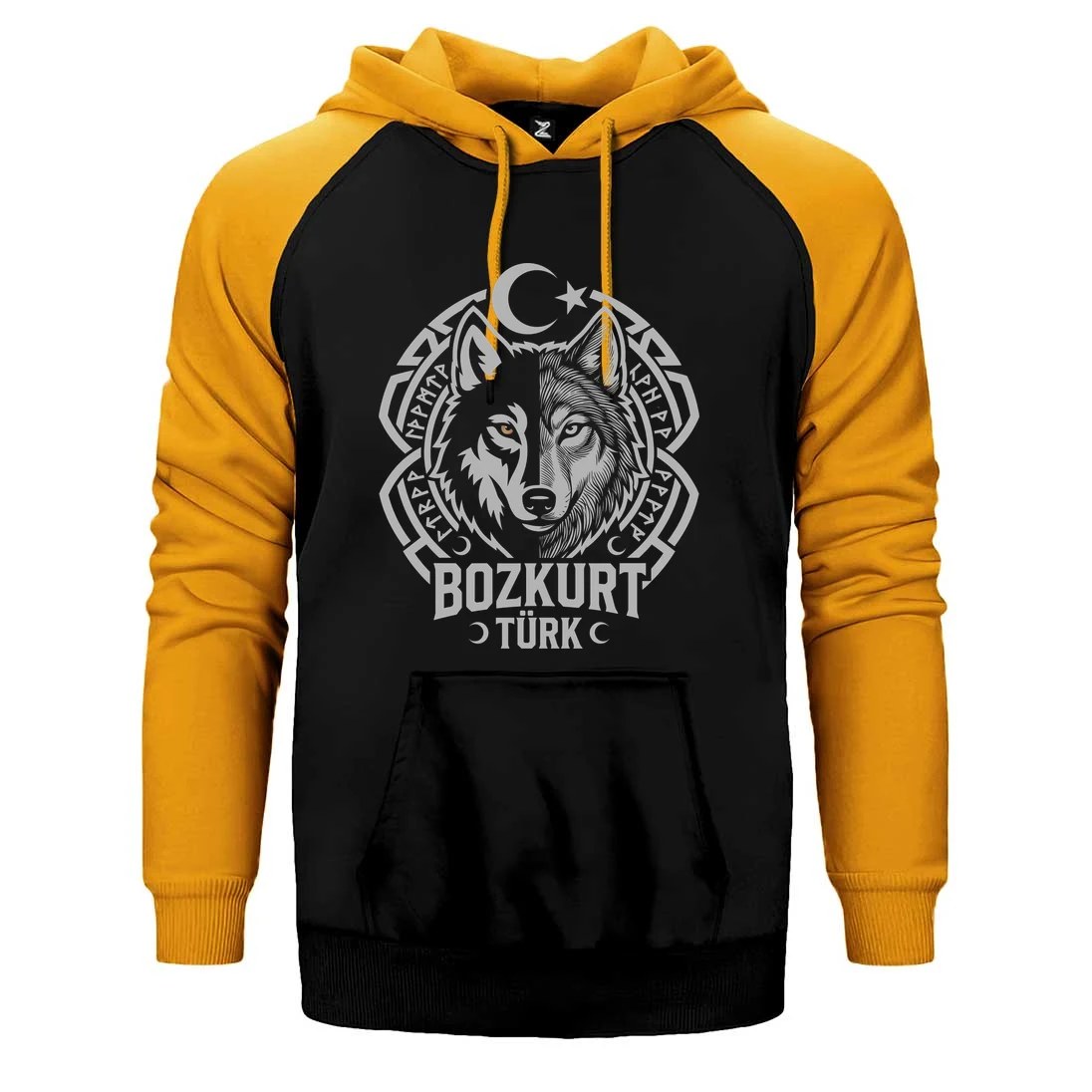 Bozkurt Türk Ay Yıldız Motifli Kurt Başı Baskılı Çift Renk Reglan Kol Sweatshirt / Hoodie
