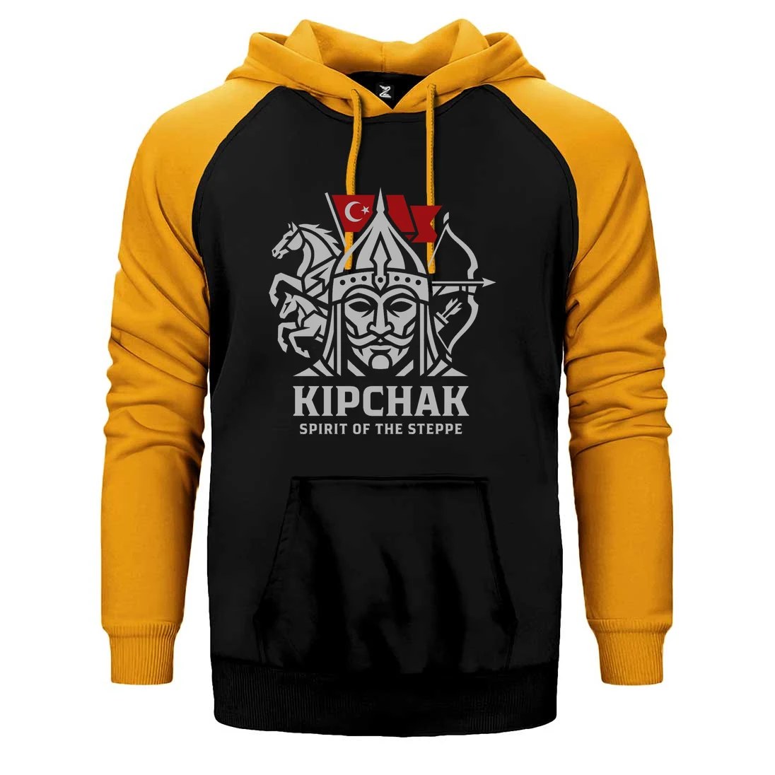 Kıpçak Atlı Okçu Türk Bayraklı Baskılı Çift Renk Reglan Kol Sweatshirt / Hoodie