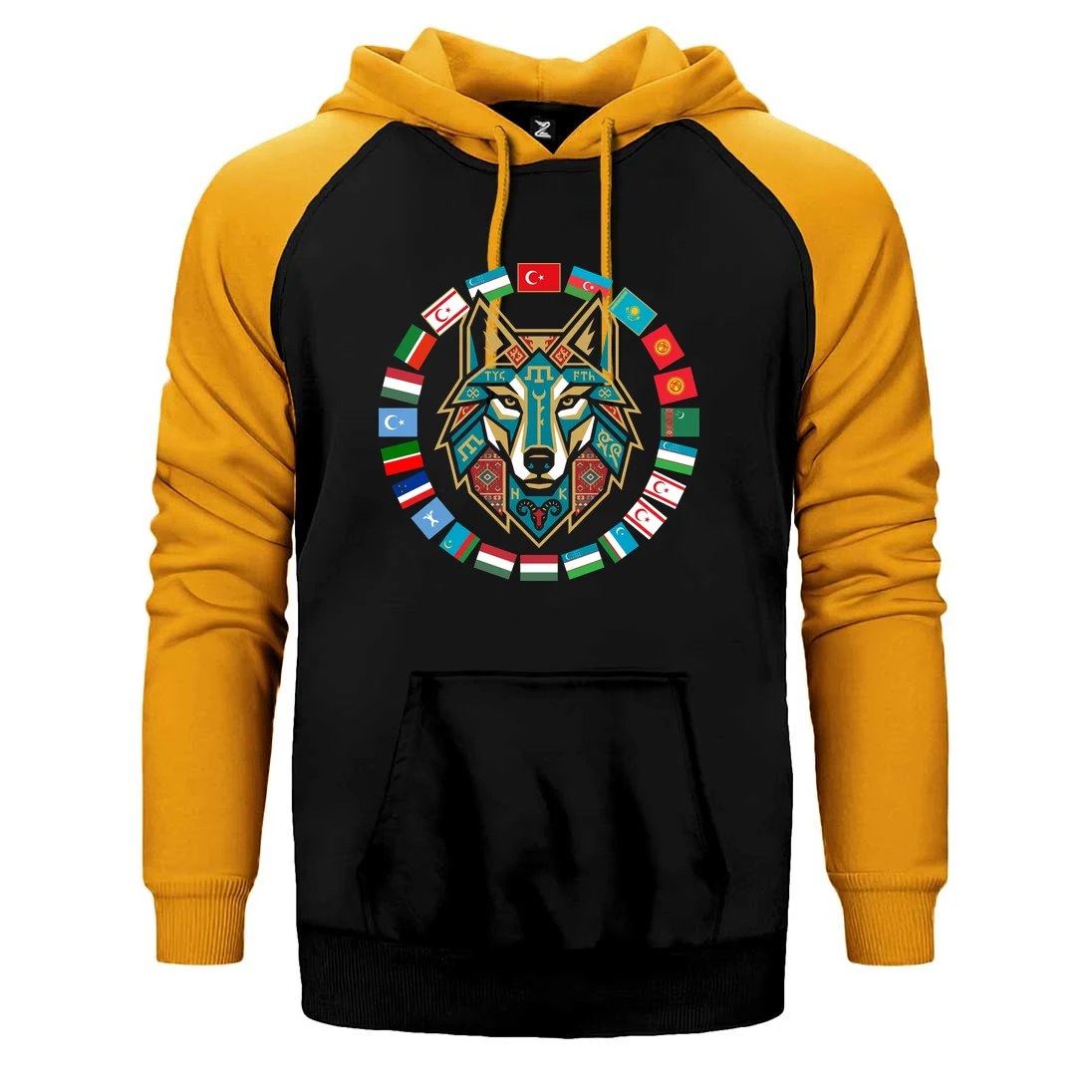 Dairesel Bayrak Çemberli Bozkurt Baskılı Çift Renk Reglan Kol Sweatshirt / Hoodie