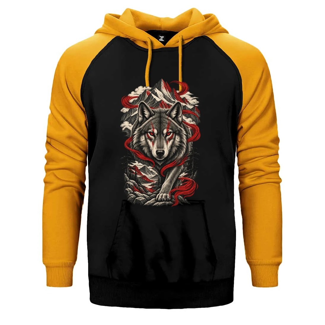 Dağların Hakimi Bozkurt Çift Renk Reglan Kol Sweatshirt / Hoodie