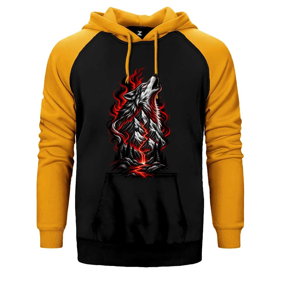 Ateş Dağları Bozkurdu Çift Renk Reglan Kol Sweatshirt / Hoodie