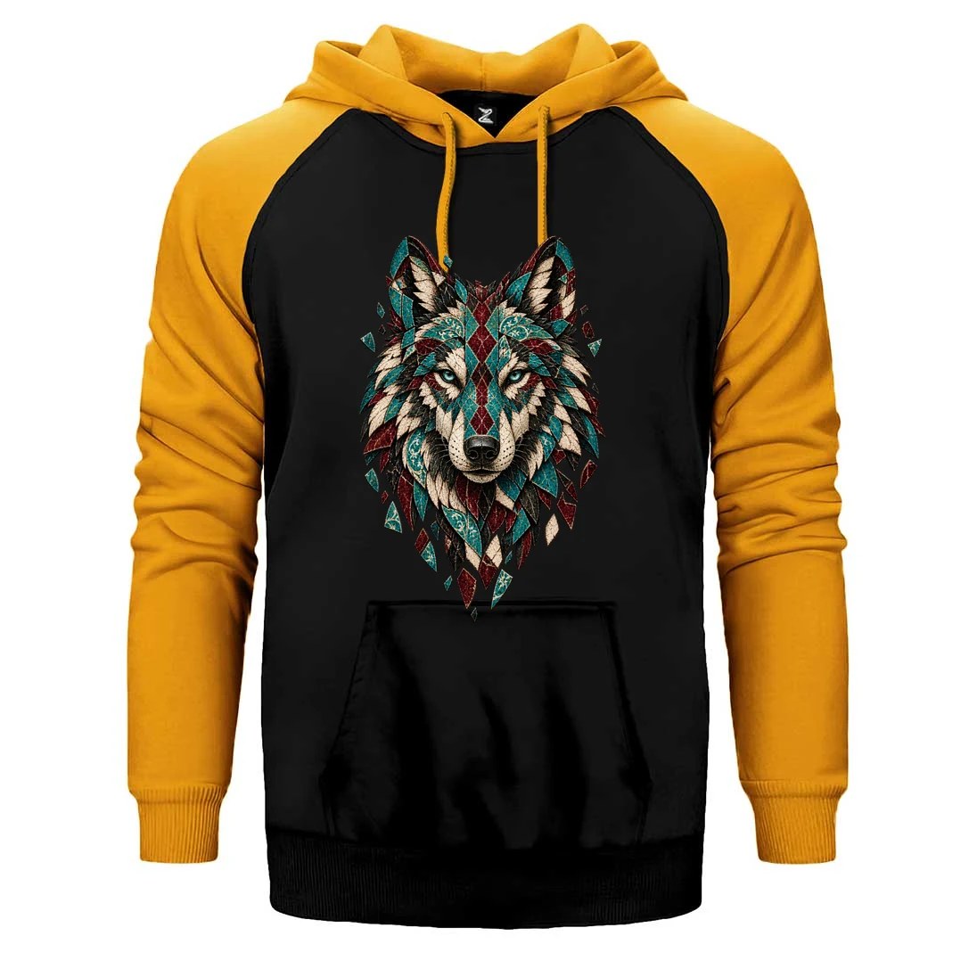 Turkuaz Mozaik Bozkurt Çift Renk Reglan Kol Sweatshirt / Hoodie